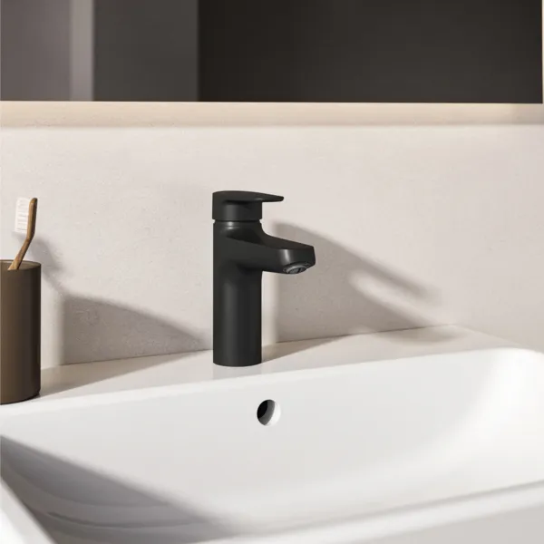 Ideal Standard Alu+ Waschtischarmatur, Ausladung 120 mm, Silk Black, Einhebelmischer mit BlueStart Technologie und FirmFlow Kartusche