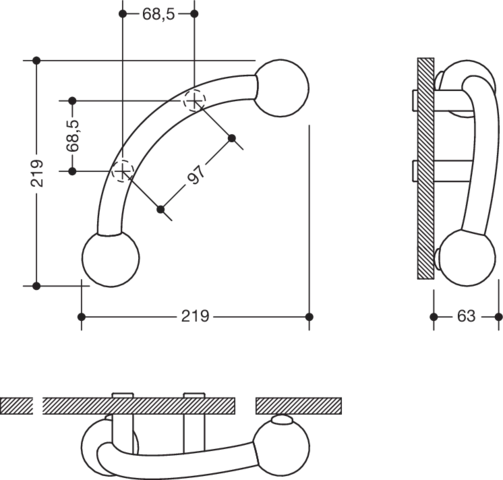 Trennwandgriff, a=97mm reinweiß