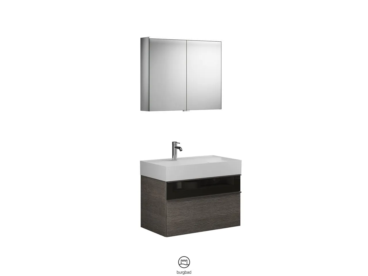 Burgbad Yumo Badmöbelset, Spiegelschrank mit Mineralguss-Waschtisch und -Unterschrank, Breite 815 mm, Tiefe 470 mm