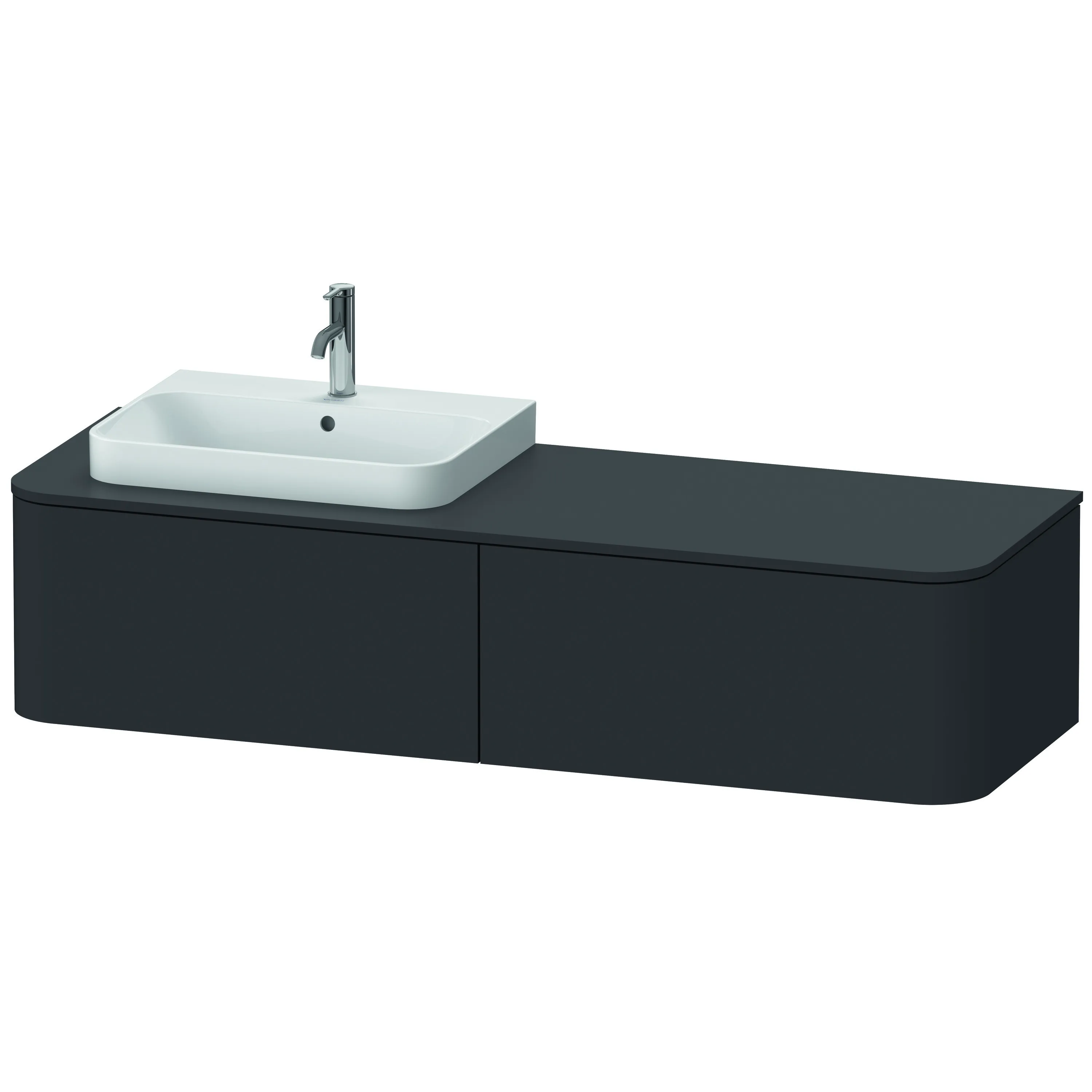 Duravit Waschtischunterschrank wandhängend „Happy D.2 Plus“ 160 × 35,4 × 55 cm Graphit Supermatt, links