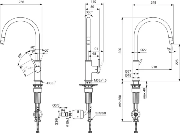 Ideal Standard Einhand-Küchenarmatur „Ceraline Nuovo“ Ausladung 218 mm