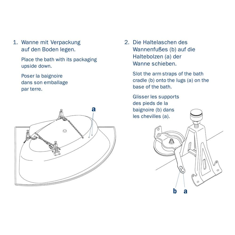 Set Badewanne Silenio 180 × 80 cm mit Fußgestell und Viega-Ablauf