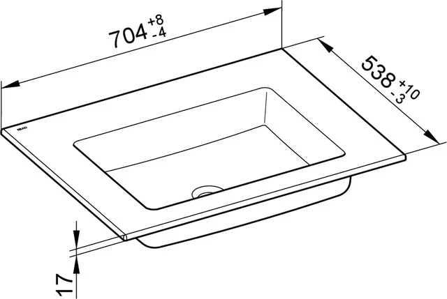 KEUCO Einbauwaschtisch „Royal 60“, ohne Hahnlochbohrung in Weiß, 704 × 538 × 17 mm