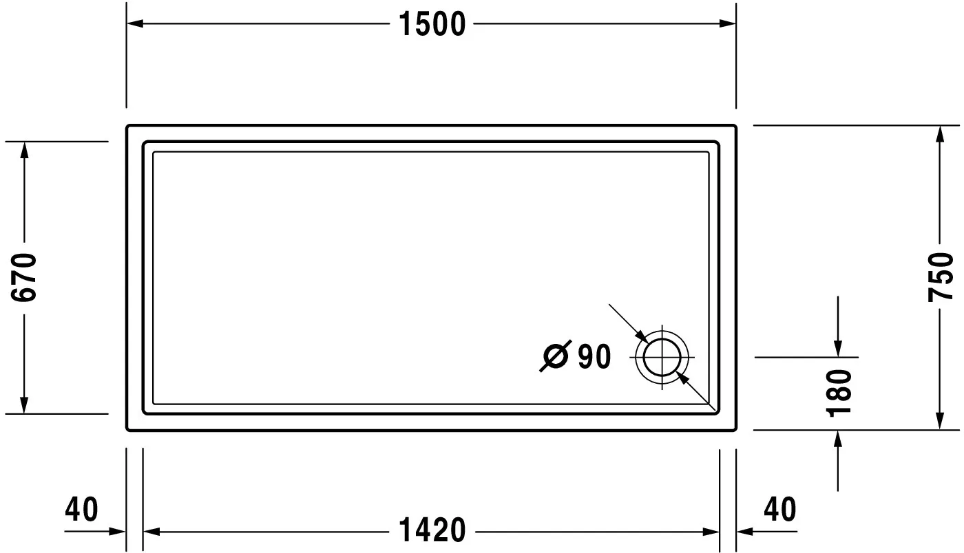 Duravit rechteck Duschwanne „Starck Slimline“ 150 × 75 cm 