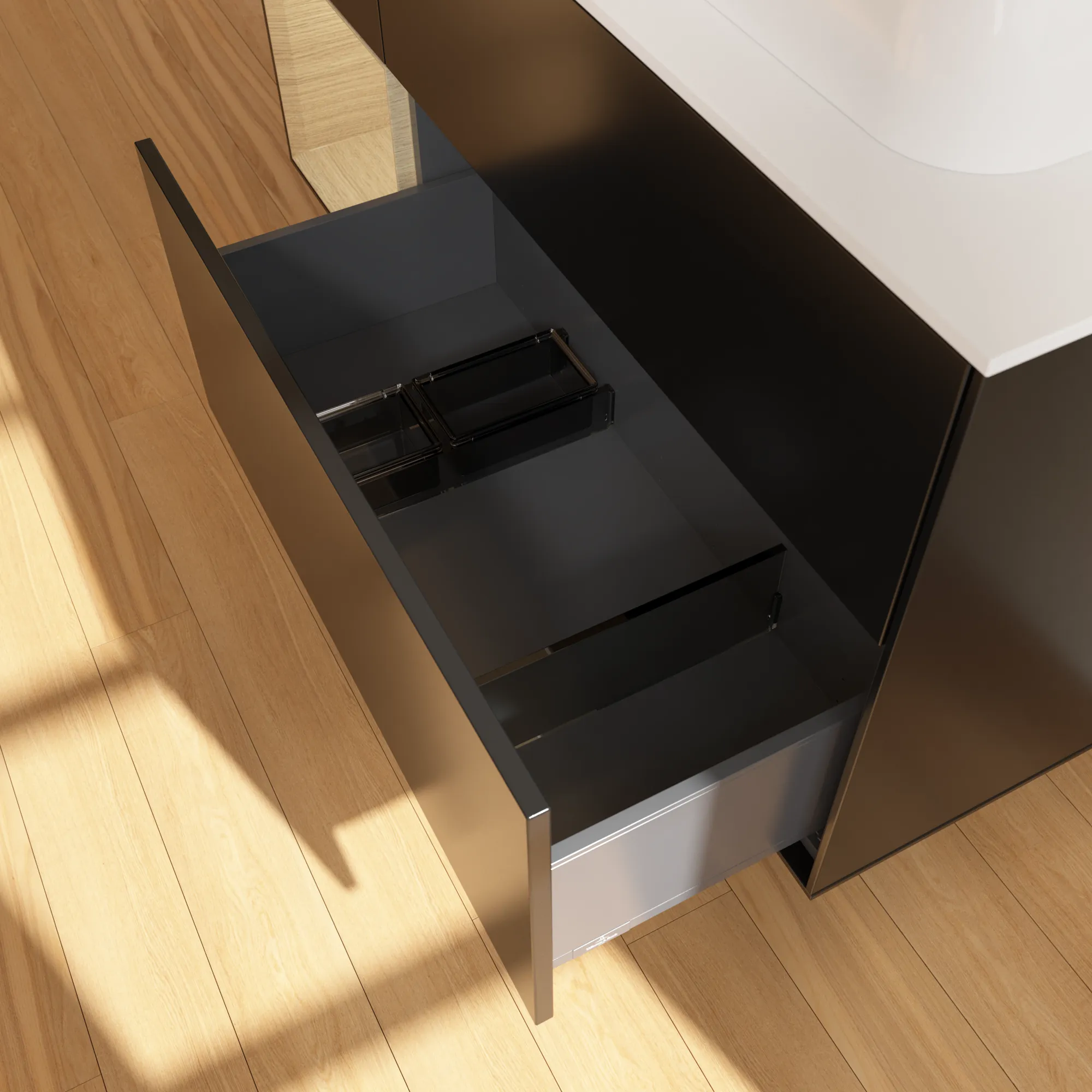 Villeroy & Boch Waschtischunterschrank „Finion“ für Schrankwaschtisch 1200 × 603 × 501 mm Black Matt Lacquer, für Becken rechts Villeroy & Boch Waschtischunterschrank „Finion“ für Schrankwaschtisch 1200 × 603 × 501 mm Black Matt Lacquer, für Becken rechts