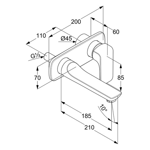 AMEO WT2LochWandEHM Ausladung 185 mm chrom AMEO WT2LochWandEHM Ausladung 185 mm chrom