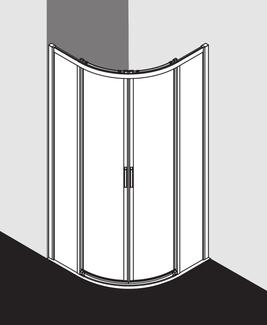Kermi Duschtür Viertelkreis-Duschkabine Gleittüren bodenfrei „LIGA“ 200 cm Glas Klar, Profile Silber Hochglanz