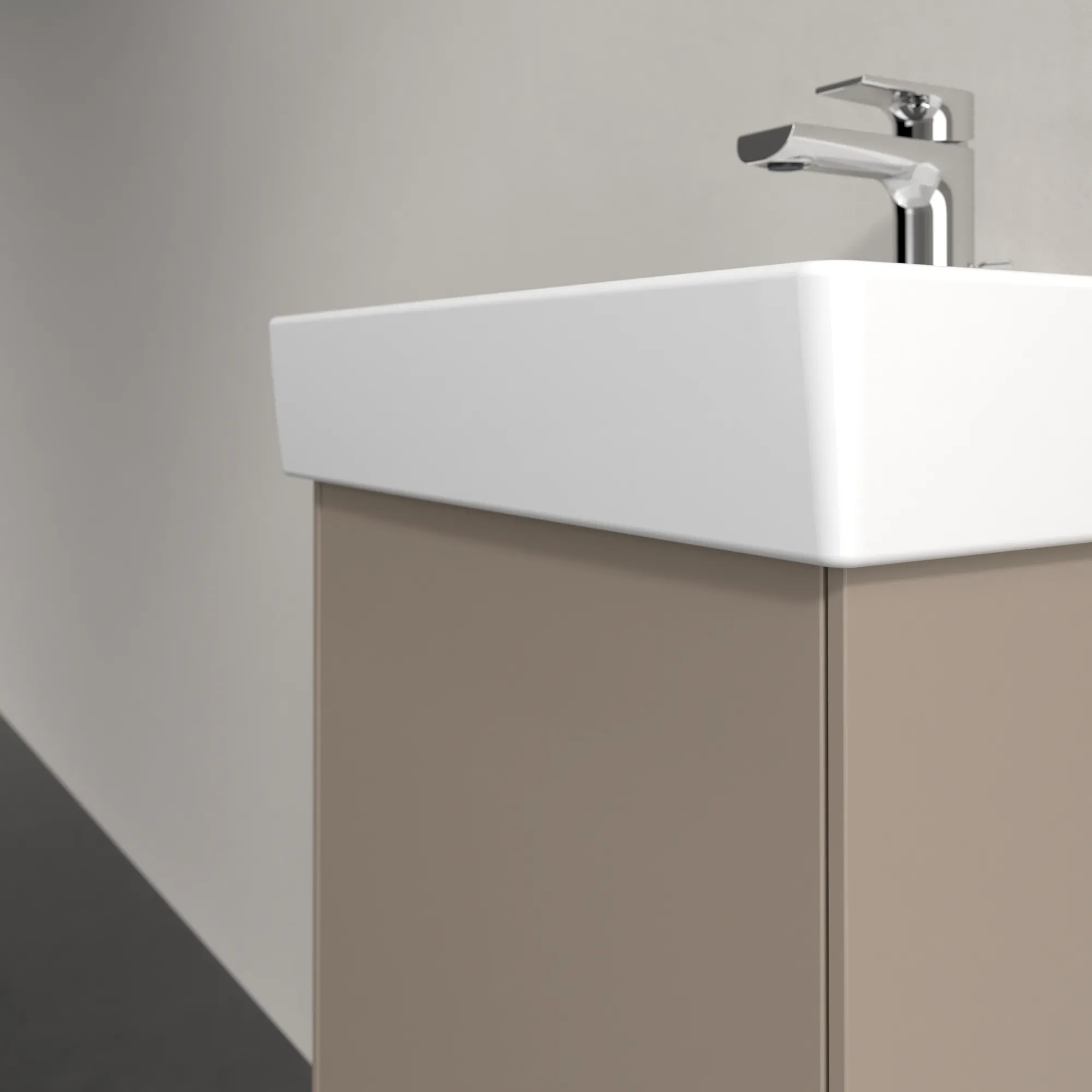 Villeroy & Boch Waschtischunterschrank mit Tür „Collaro“ 410 × 546 × 344 mm Taupe, für Becken mittig, Anschlag rechts, ohne Beleuchtung