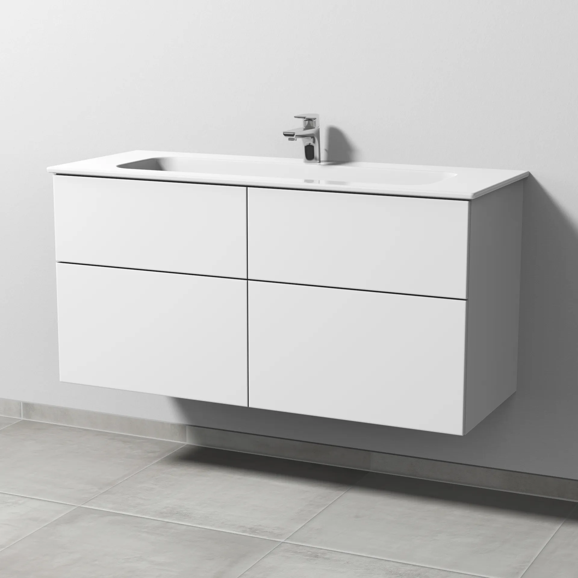 Keramik-Waschtisch-Set mit Waschtischunterschrank „3way“ 117 × 46 × 58,2 cm in Weiß-Soft, mit Hahnlochbohrung, Becken mittig Keramik-Waschtisch-Set mit Waschtischunterschrank „3way“ 117 × 46 × 58,2 cm in Weiß-Soft, mit Hahnlochbohrung, Becken mittig
