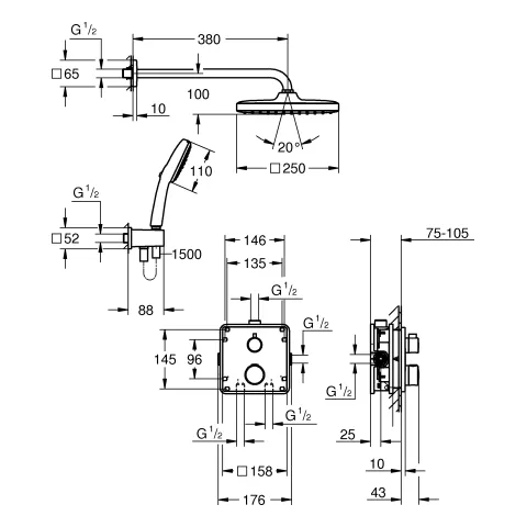 Grohe Grohtherm Duschsystem Unterputz mit Tempesta 250 Cube Grohe Grohtherm Duschsystem Unterputz mit Tempesta 250 Cube