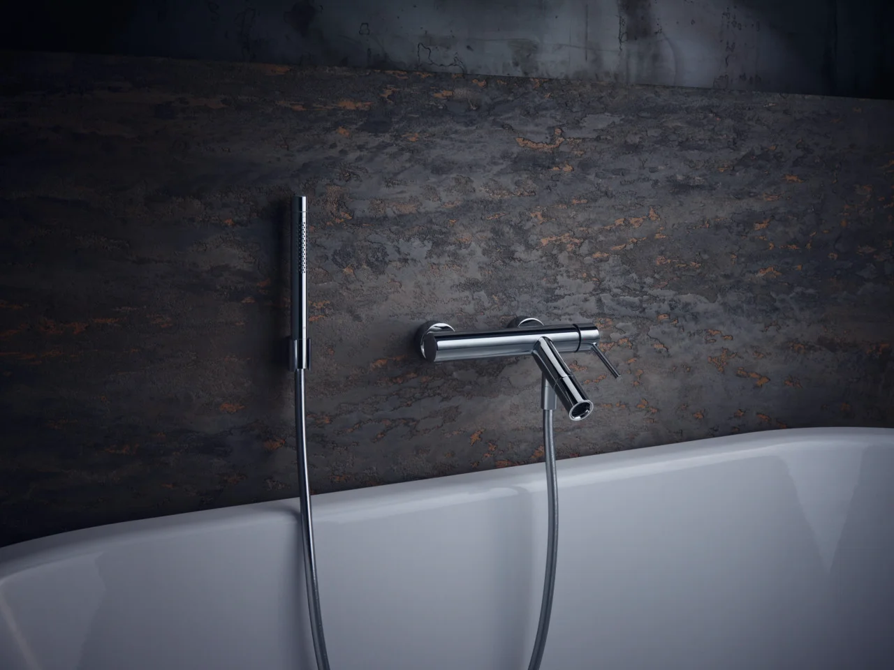 Hansgrohe AXOR Starck Wannenmischer Aufputz, Chrom, Ausladung 200 mm, DN15, Keramikmischsystem mit einstellbarer Temperaturbegrenzung und automatischem Umsteller