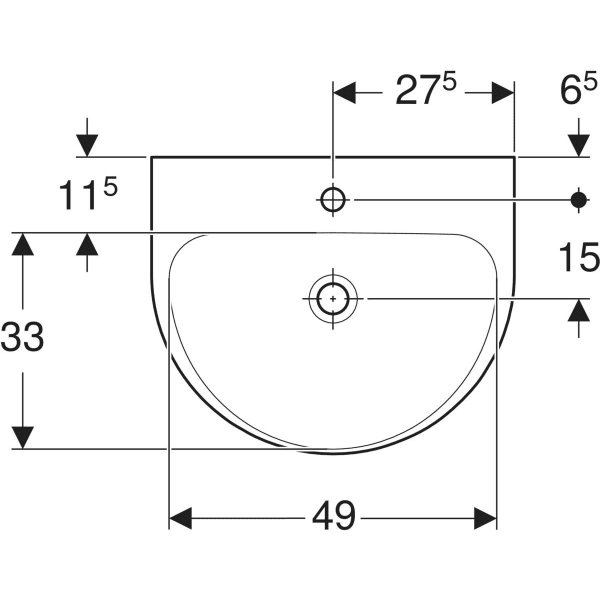 Wandwaschtisch „Renova“, ohne Überlauf, Hahnlochposition mittig 55 × 45 cm in weiß alpin