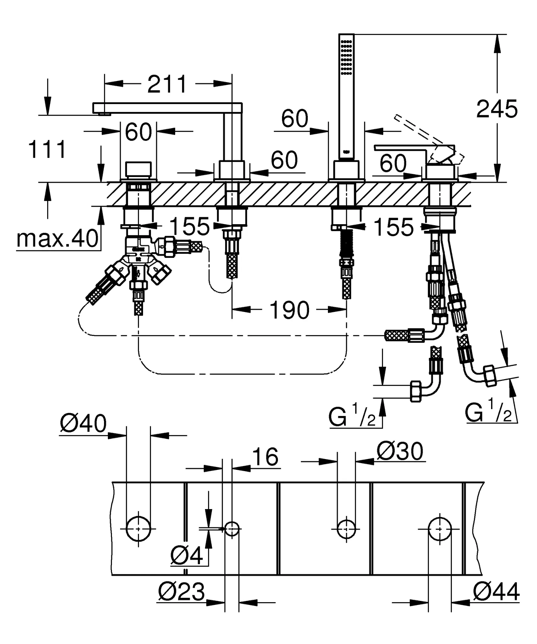 Grohe Plus 4-Loch-Einhand-Wannenkombination Grohe Plus 29307_3 supersteel Grohe Plus 4-Loch-Einhand-Wannenkombination Grohe Plus 29307_3 supersteel