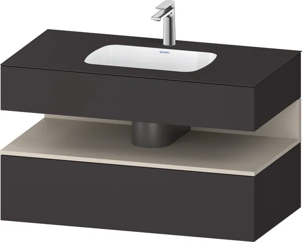 Einbauwaschtisch mit Konsolenwaschtischunterbau „Qatego“ 100 × 55 × 60 cm, mit Beleuchtung