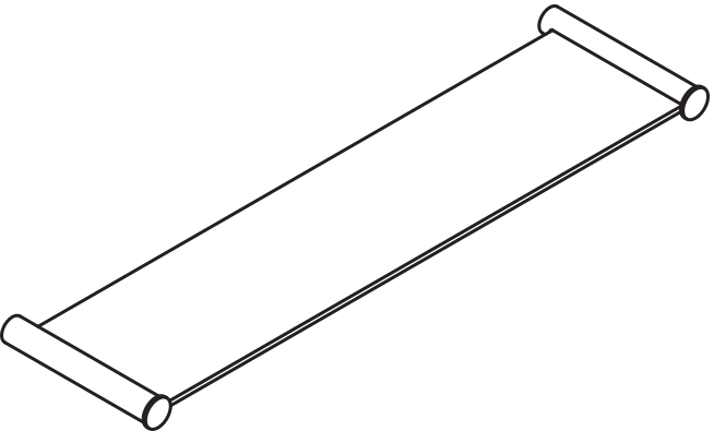 Ablage des Systems 162, Edelstahl, PVD, bestehend aus seitlichen Halteelementen und Ablagefläche aus Glas, 450 mm breit, 122 mm tief, in Farbe CK (messing glänzend)