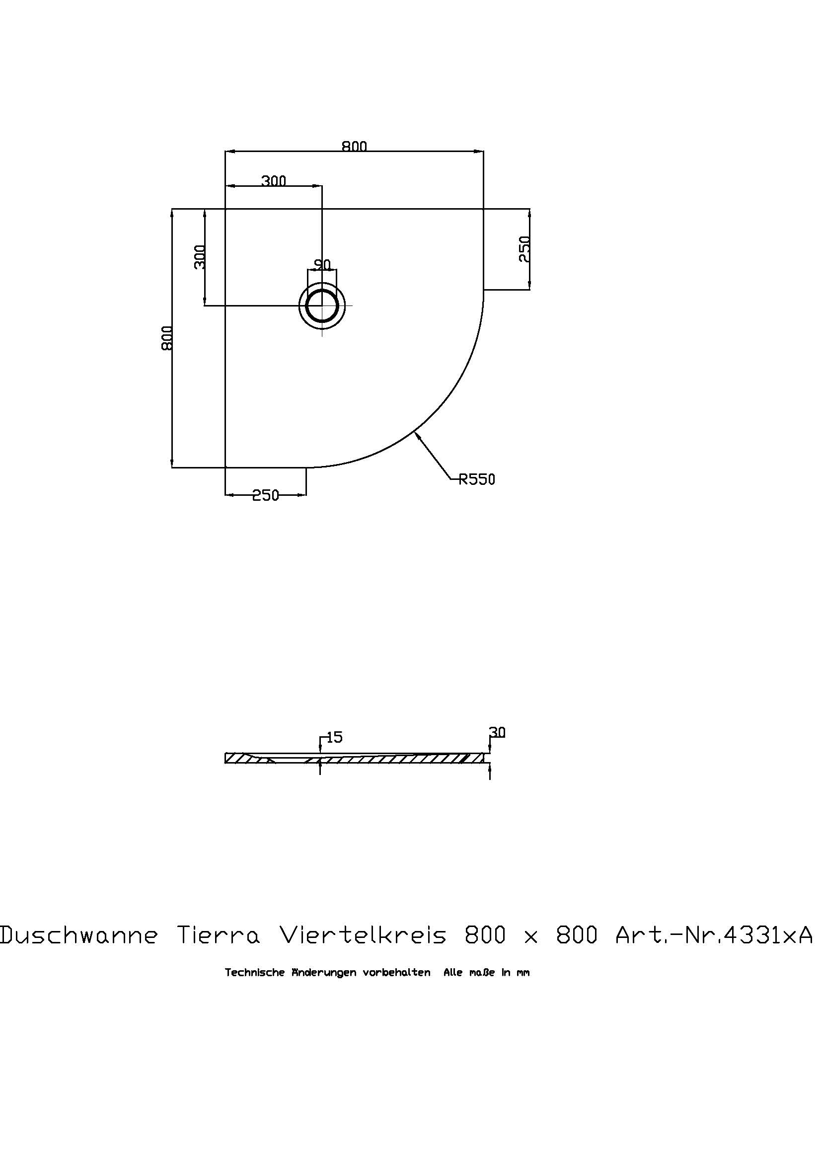 Duschwanne „Tierra“ Halbkreis 80 × 80 cm in Weiß