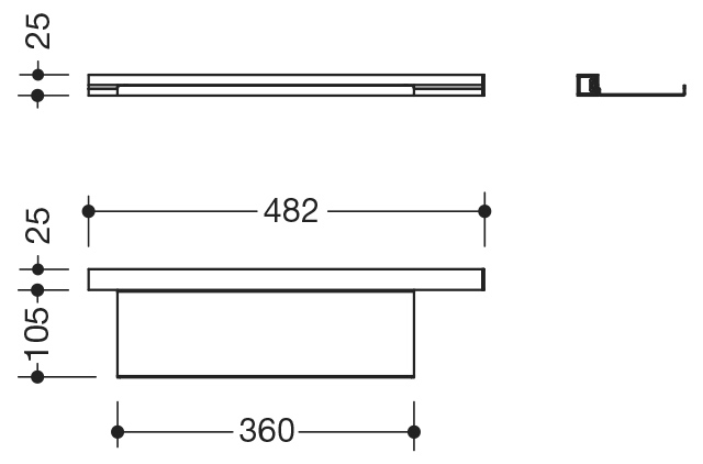HEWI Ablage pulverbeschichtet 950.13.0002 SC 48,2 × 2,5 × 10,2 cm