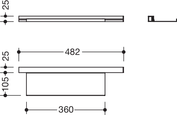 HEWI Ablage pulverbeschichtet in 48,2 × 2,5 × 10,2 cm