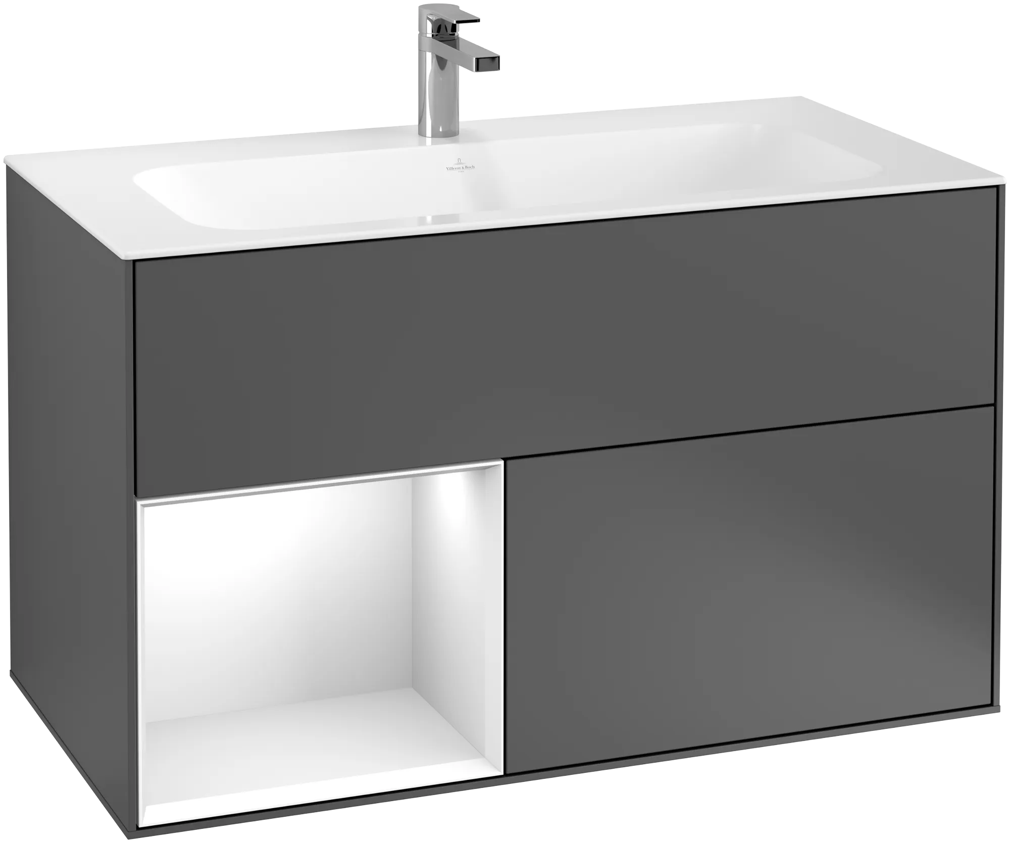 Villeroy & Boch Waschbeckenunterschrank Finion F03, Anthracite Matt Lacquer, 996x591x498 mm, mit Beleuchtung und Push-to-open Funktion
