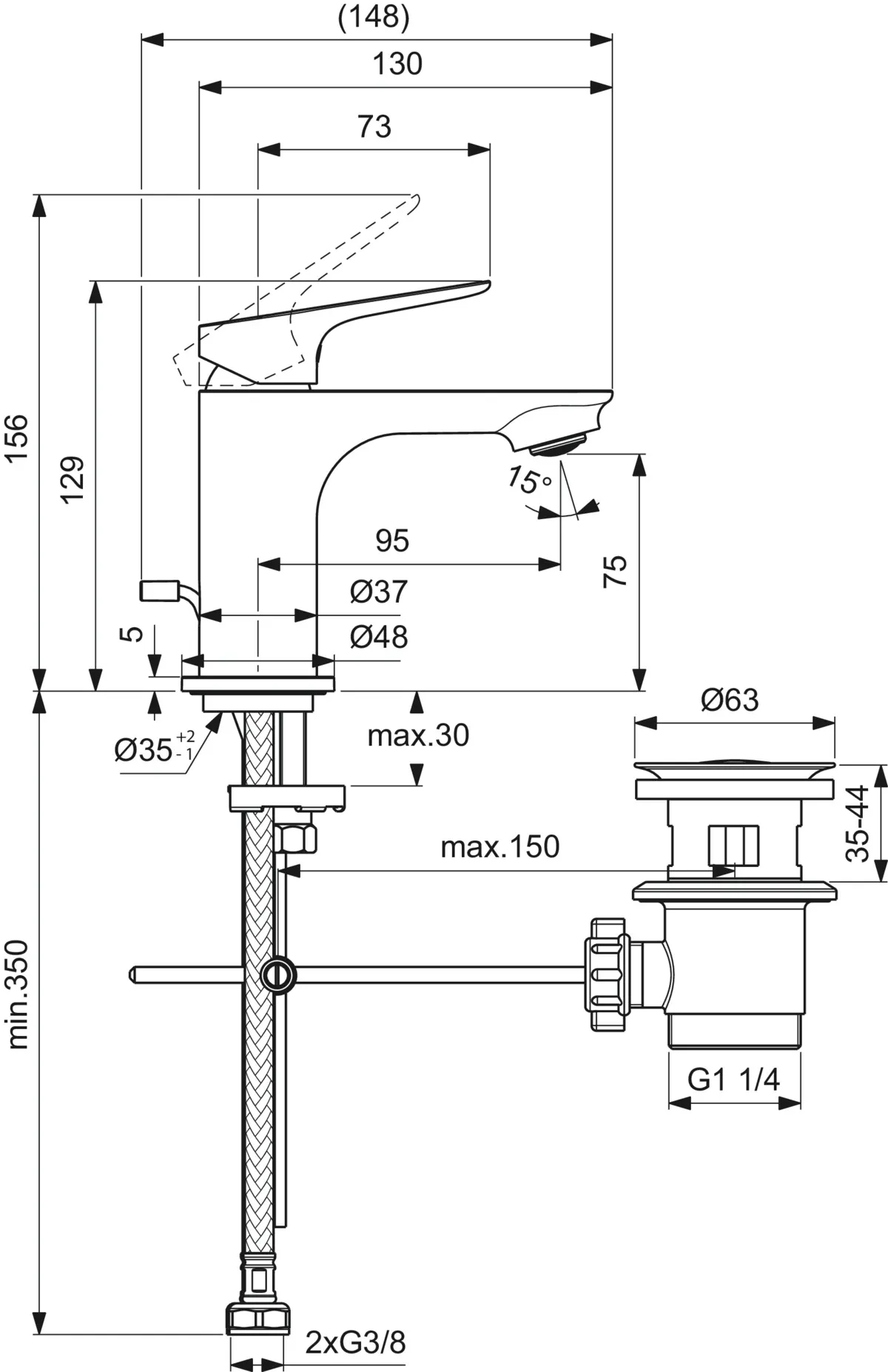 Einhand-Waschtischarmatur „Ceralife O“ Ausladung 95 mm Einhand-Waschtischarmatur „Ceralife O“ Ausladung 95 mm