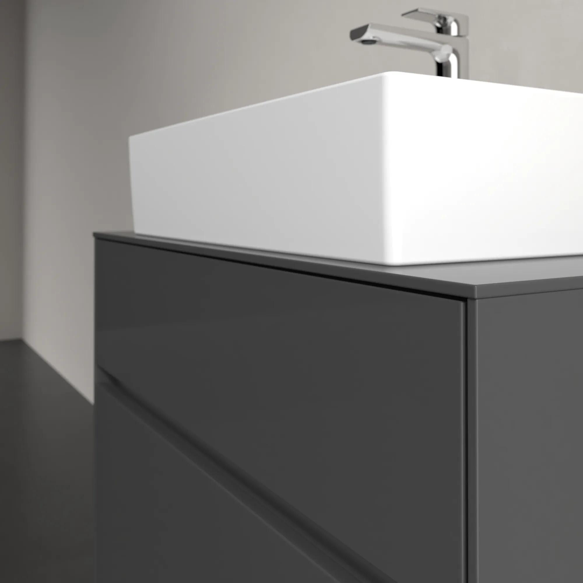 Villeroy & Boch Waschbeckenunterschrank Collaro C12400, Eckig Glossy Grey, 800x548x500mm, 39kg, mit SoftClosing, Wandmontage Villeroy & Boch Waschbeckenunterschrank Collaro C12400, Eckig Glossy Grey, 800x548x500mm, 39kg, mit SoftClosing, Wandmontage