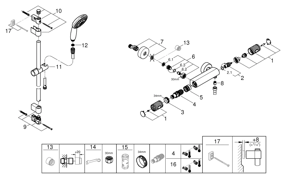 Grohe Grohtherm 1000 Performance Thermostat-Brausebatterie ½ mit Tempesta Brausestangenset 600mm chrom Grohe Grohtherm 1000 Performance Thermostat-Brausebatterie ½ mit Tempesta Brausestangenset 600mm chrom