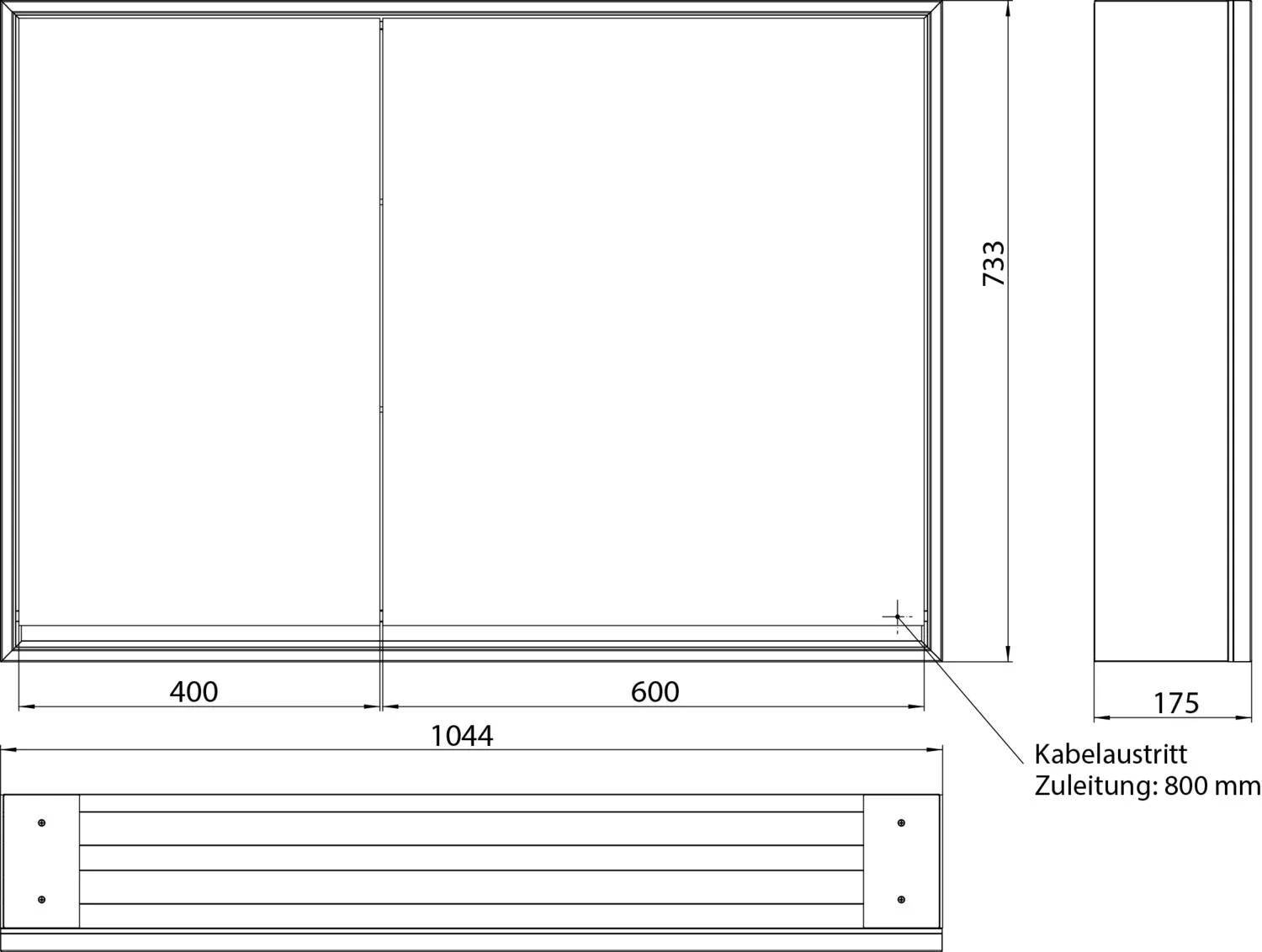 LED-Lichtspiegelschrank Loft Aufputz, 1000 mm, breite Tür rechts schwarz LED-Lichtspiegelschrank Loft Aufputz, 1000 mm, breite Tür rechts schwarz