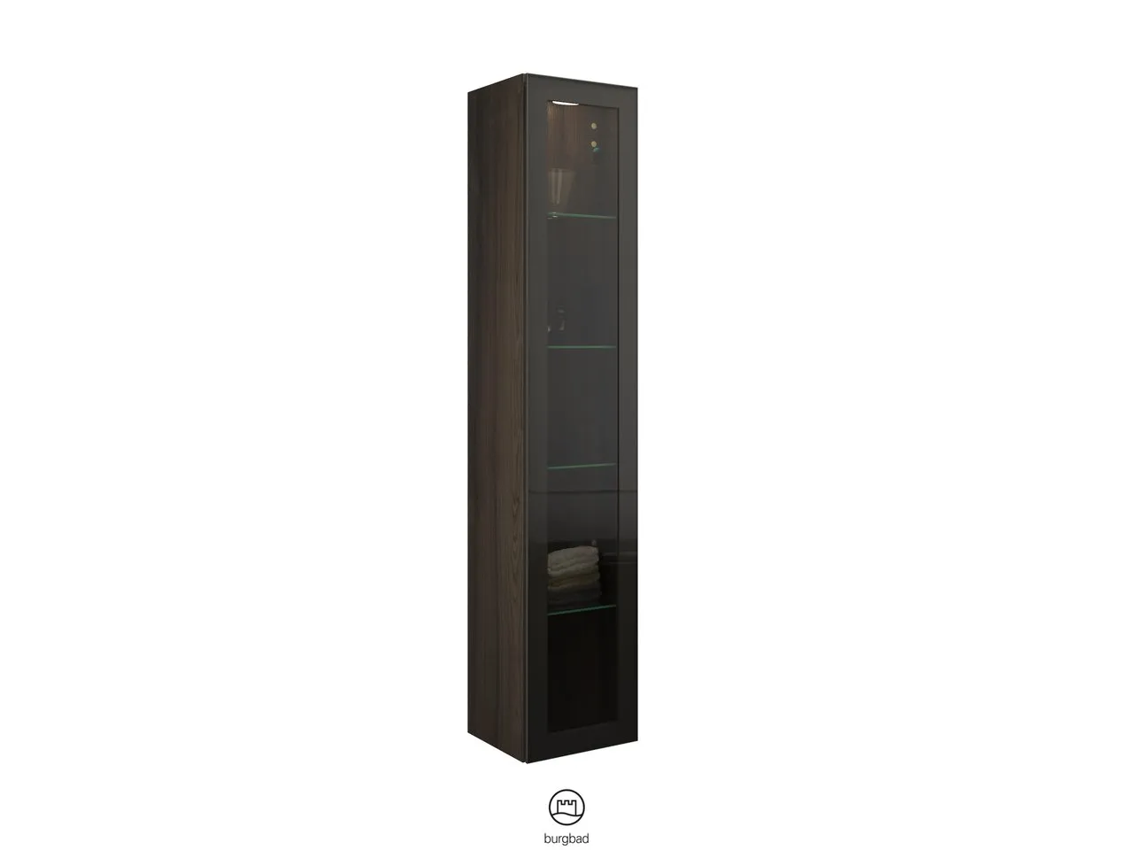 Hochschrank, 1 Alurahmentür mit Rauchglaseinsatz in Bronze;4 Glaseinlegeböden;LED-Innenbeleuchtung, 5 W, 4000 K;Energieeffizienzklasse F;für Raumschaltung;IP20, Tiefe: 320 mm, Breite: 350 mm, Höhe: 1760 mm