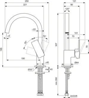 Einhand-Waschtischarmatur „Extra“ Ausladung 190 mm in Chrom