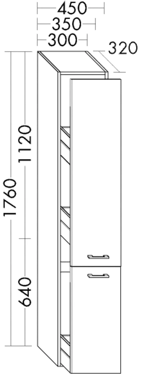 Apothekerschrank, 1 Doppelauszug oben;1 Auszug unten;1 Doppelsteckdose;1 Fönhalter, Metall, graphit, Tiefe: 320 mm, Breite: 300 mm, Höhe: 1760 mm