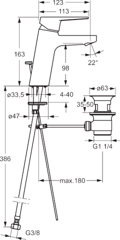 Einhand-Waschtischarmatur „Twist XL“ Ausladung 123 mm in Chrom