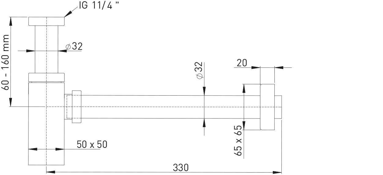 Design-Geruchverschluss MS matt schwarz 1 1/4″ x 32 mm quadratische Bauform Design-Geruchverschluss MS matt schwarz 1 1/4″ x 32 mm quadratische Bauform