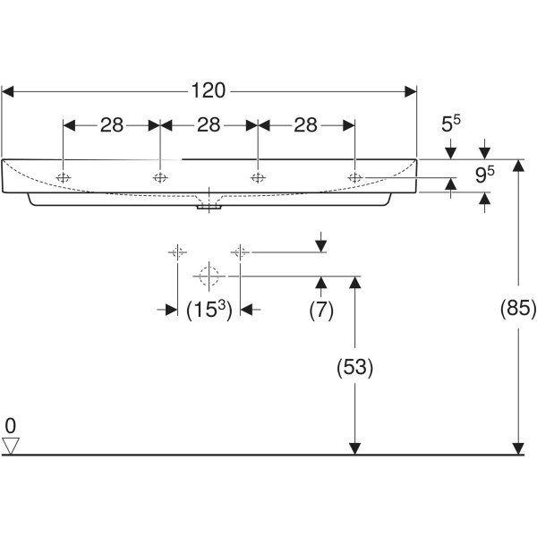 Wandwaschtisch „One“, rechteckig 120 × 48 cm mit KeraTect®