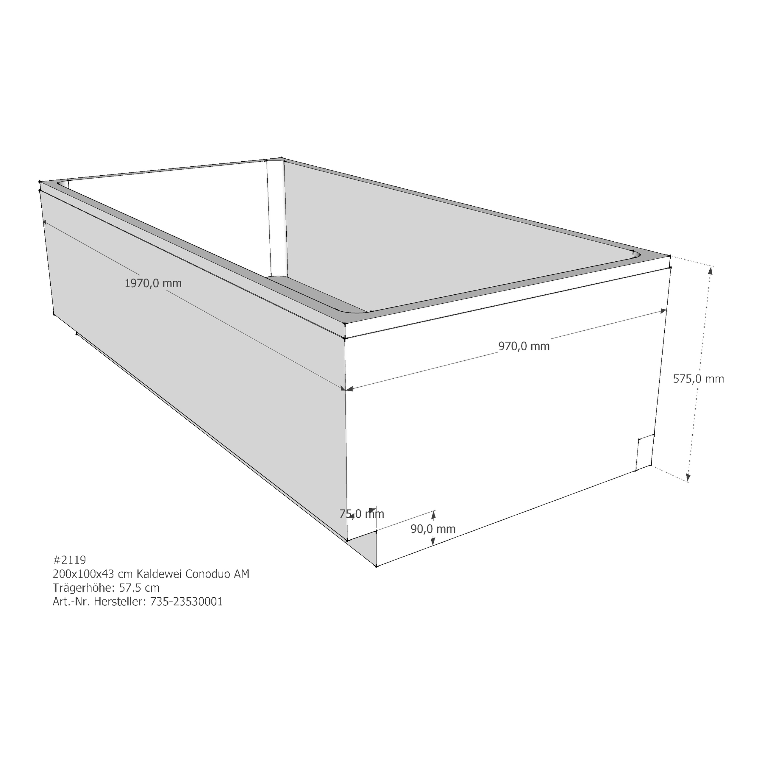 Badewannenträger für Kaldewei Conoduo 200 × 100 × 43 cm Breite: 100 cm / Länge: 200 cm Badewannenträger für Kaldewei Conoduo 200 × 100 × 43 cm Breite: 100 cm / Länge: 200 cm