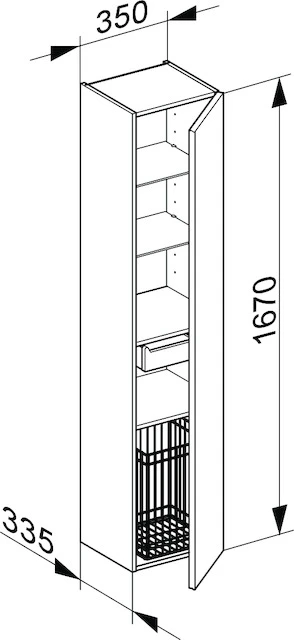 Royal Reflex Hochschrank mit Wäschekorb 1-türig, Anschlag rechts 350 x 1670 x 335 mm weiß/weiß