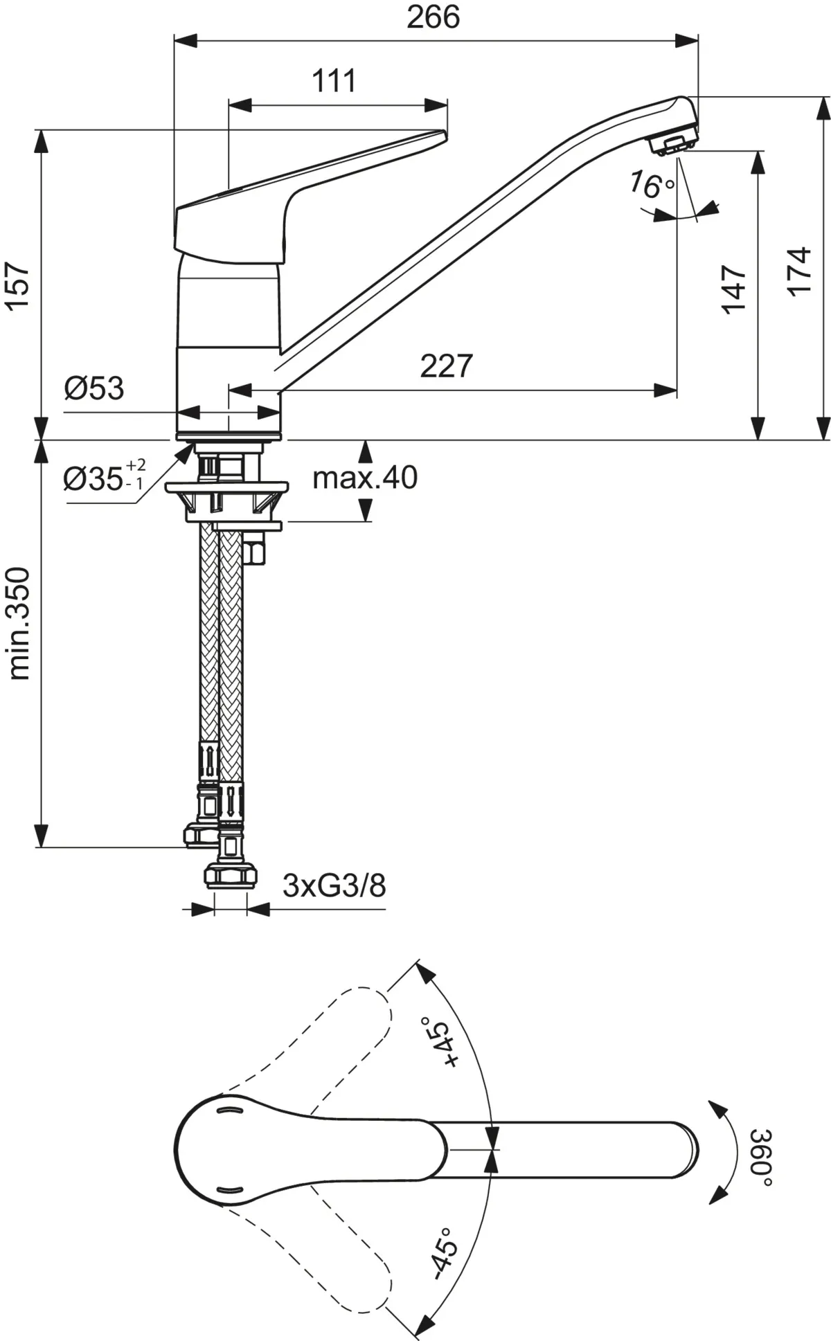 Ideal Standard Einhand-Küchenarmatur „Ceraform“ Ausladung 227 mm