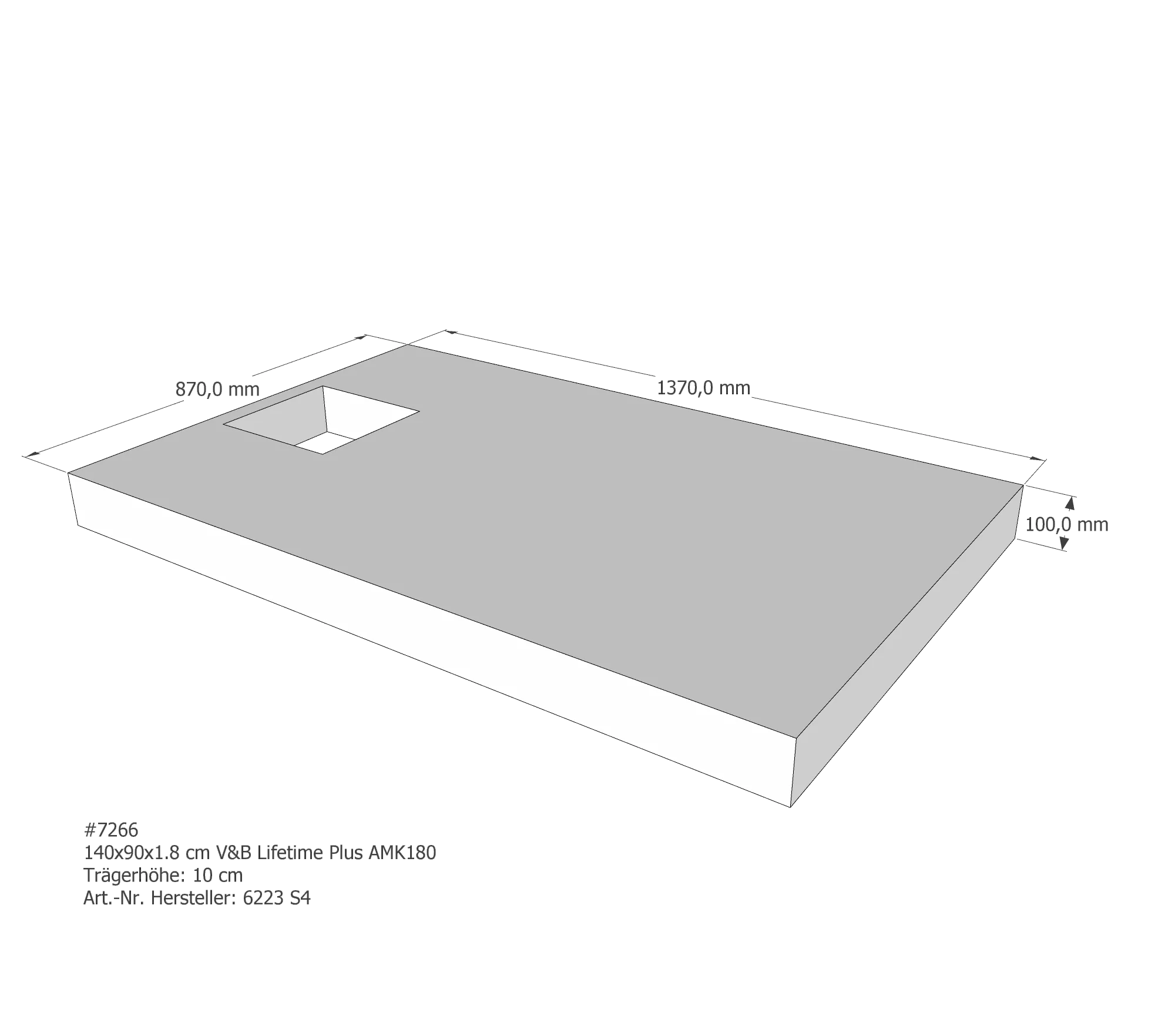 Duschwannenträger passend für Villeroy & Boch Lifetime Plus 140 × 90 × 1,8 cm Breite: 90 cm / Länge: 140 cm