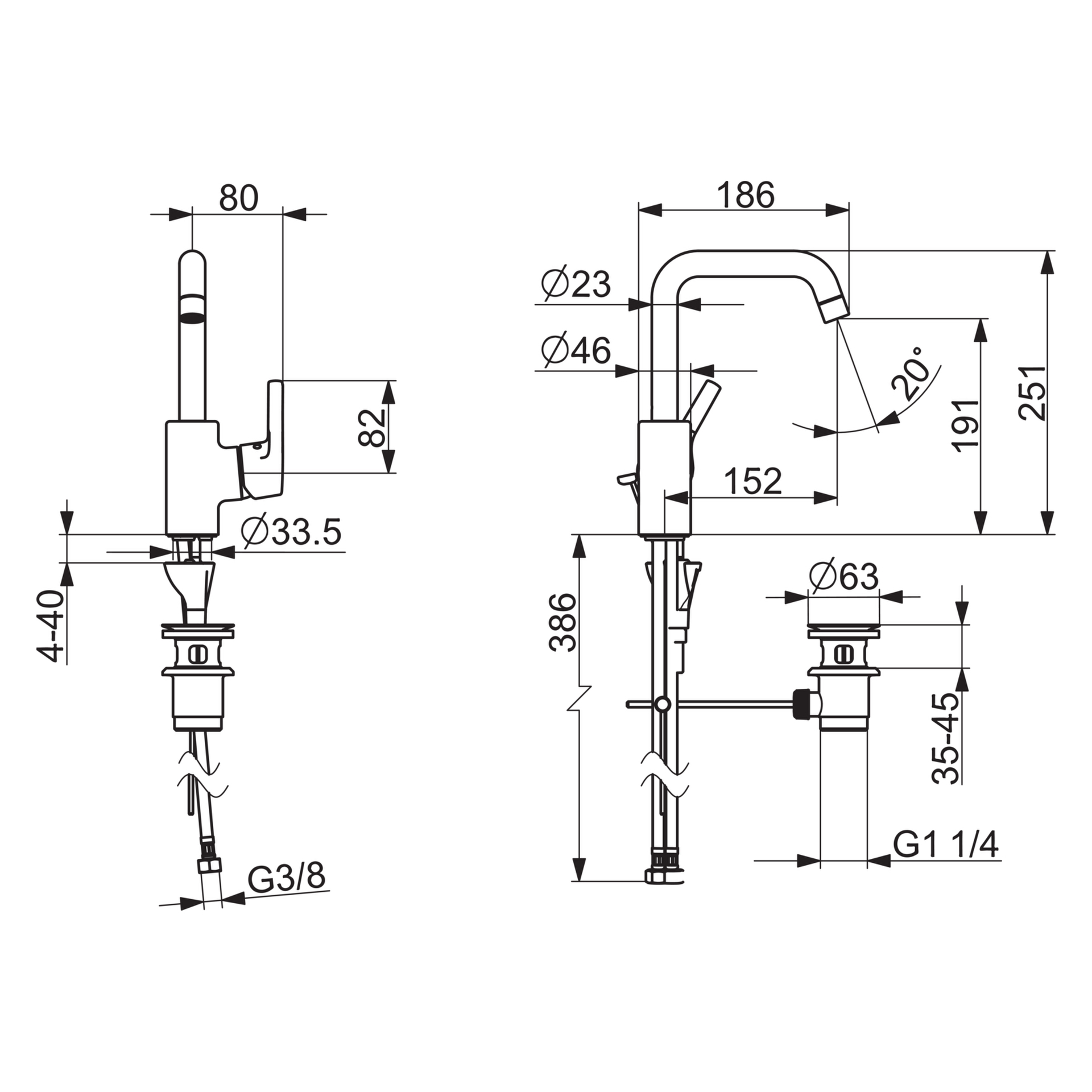 HA Einhebelmischer Waschtischbatterie HANSAPALENO 5637 Ablaufgarnitur mit Zugstange Ausladung 152 mm DN15 Chrom