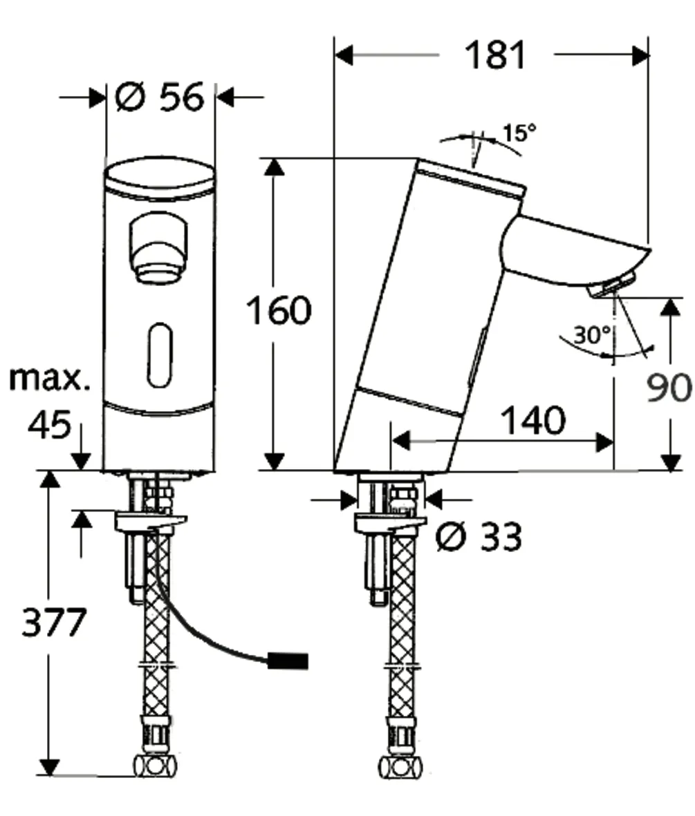 Waschtisch-Armatur PURIS E, Elektronisch, HD-K - Hochdruck Kaltwasser / vorgemischtes Wasser, Infrarot, G 3/8 IG, verlängerter Auslauf, chrom