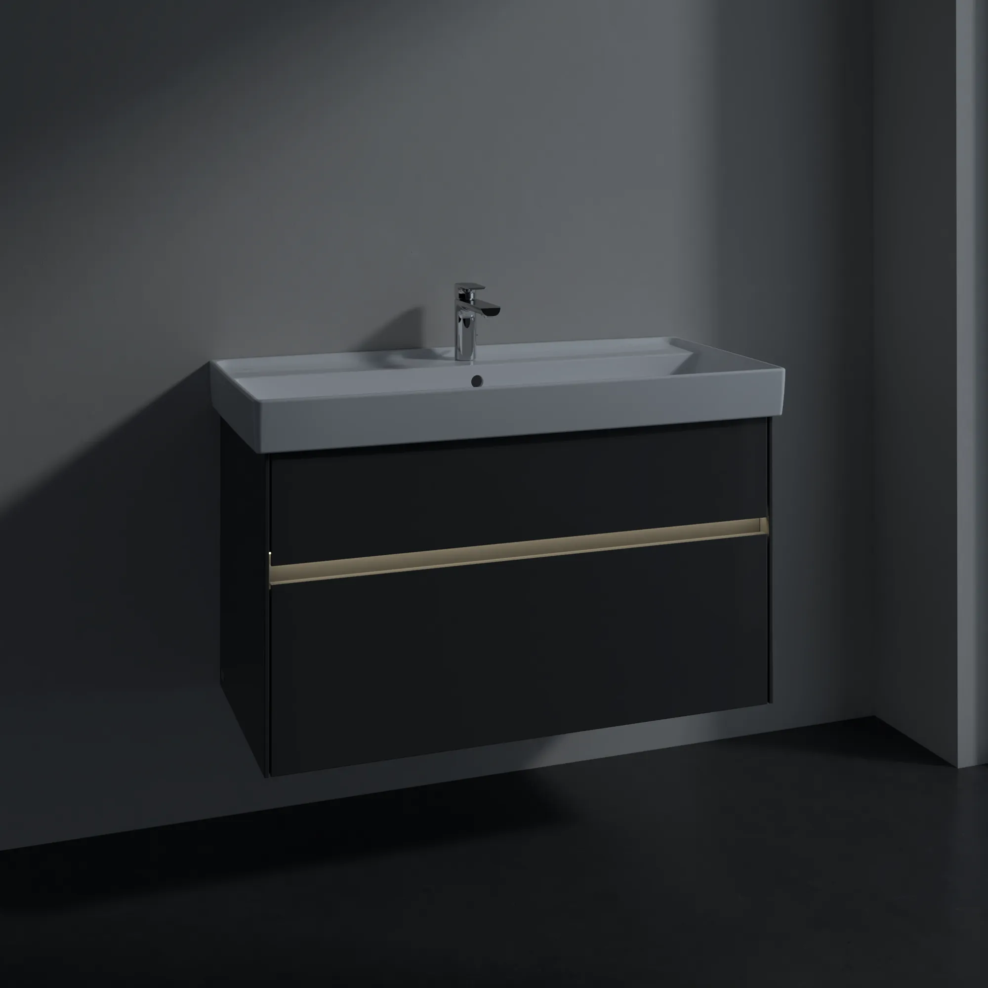 Villeroy & Boch Waschtischunterschrank „Collaro“ 954 × 546 × 444 mm Glossy Grey, für Becken mittig, mit Beleuchtung