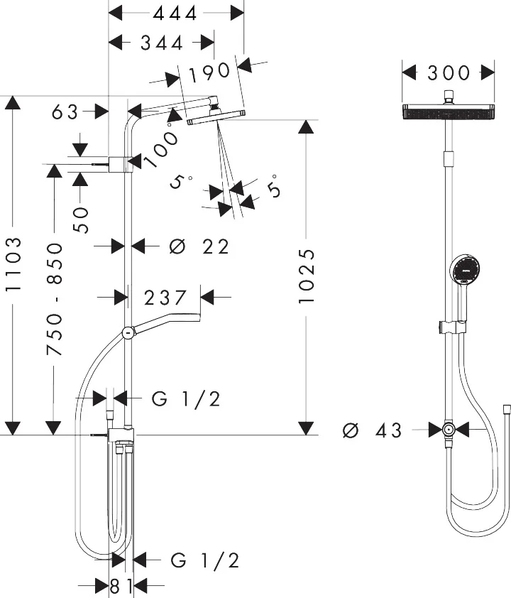 Activera Q Showerpipe 290/180 1jet EcoSmart Reno, Oberfläche: Chrom