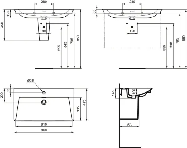 Waschbecken „LaDolceVita“ 86 × 47 × 14,5 cm, Hahnlochposition mittig Waschbecken „LaDolceVita“ 86 × 47 × 14,5 cm, Hahnlochposition mittig