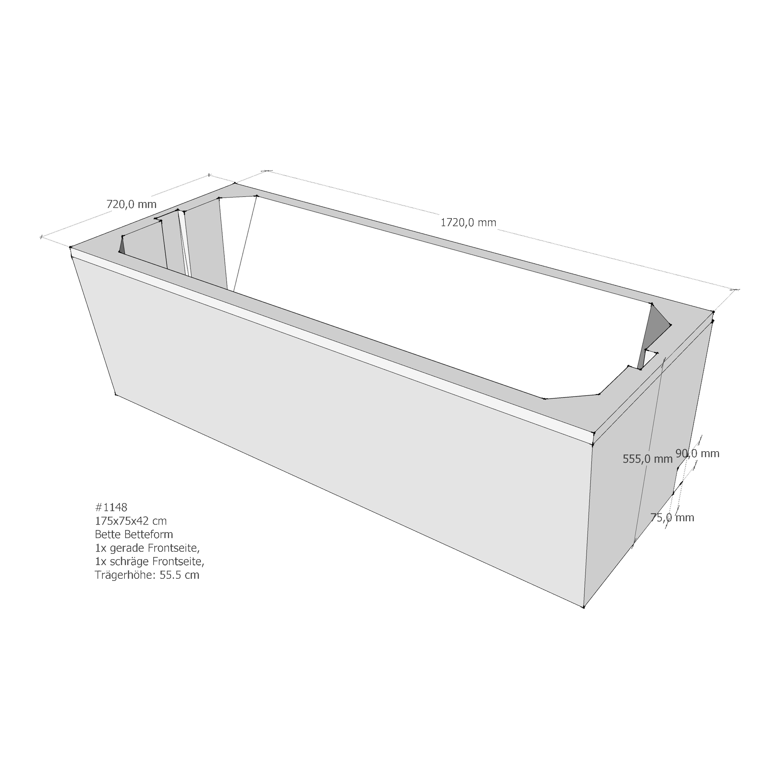 Badewannenträger für Bette BetteForm/-Safe 175 × 75 × 42 cm