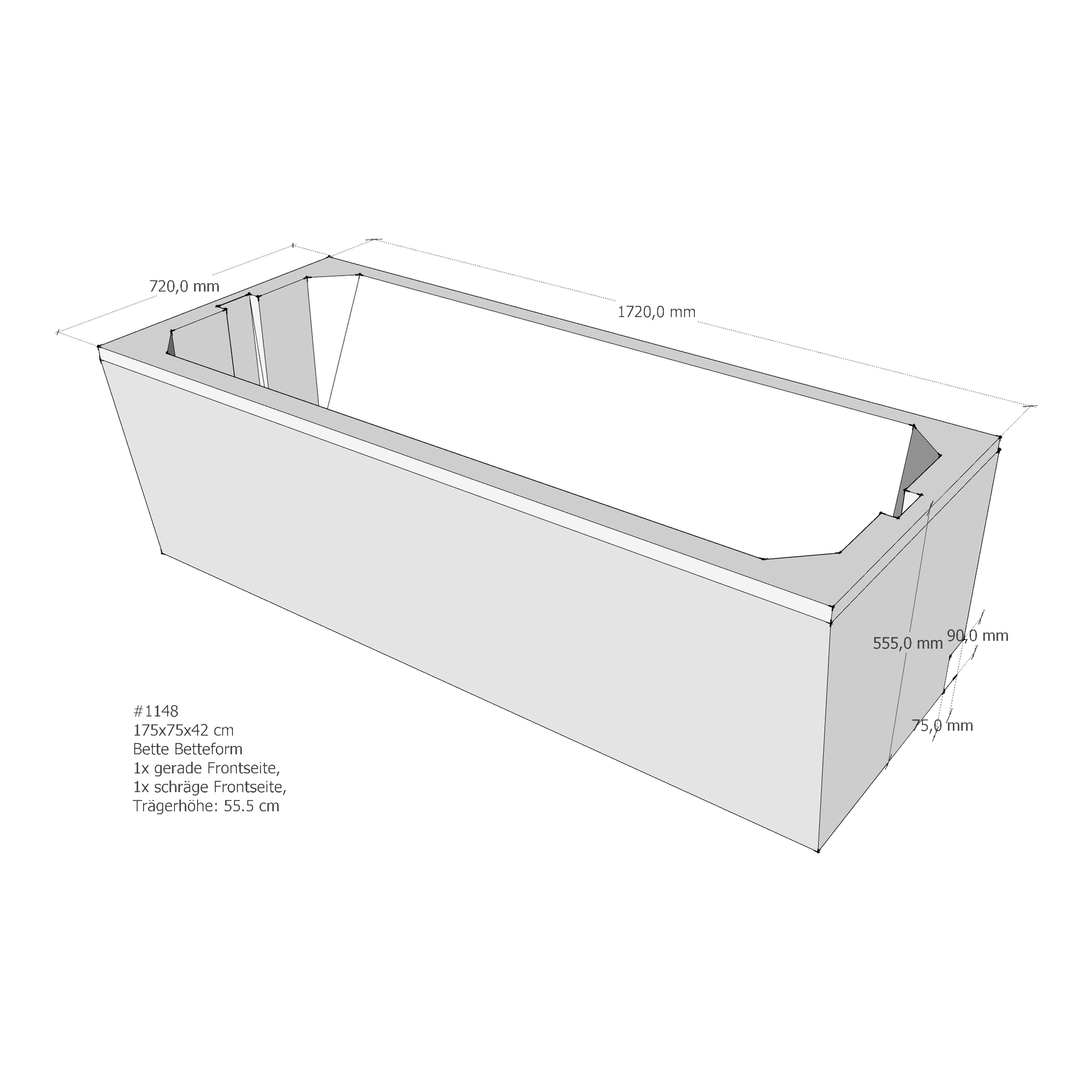 Badewannenträger für Bette BetteForm 175 × 75 × 42 cm Badewannenträger für Bette BetteForm 175 × 75 × 42 cm