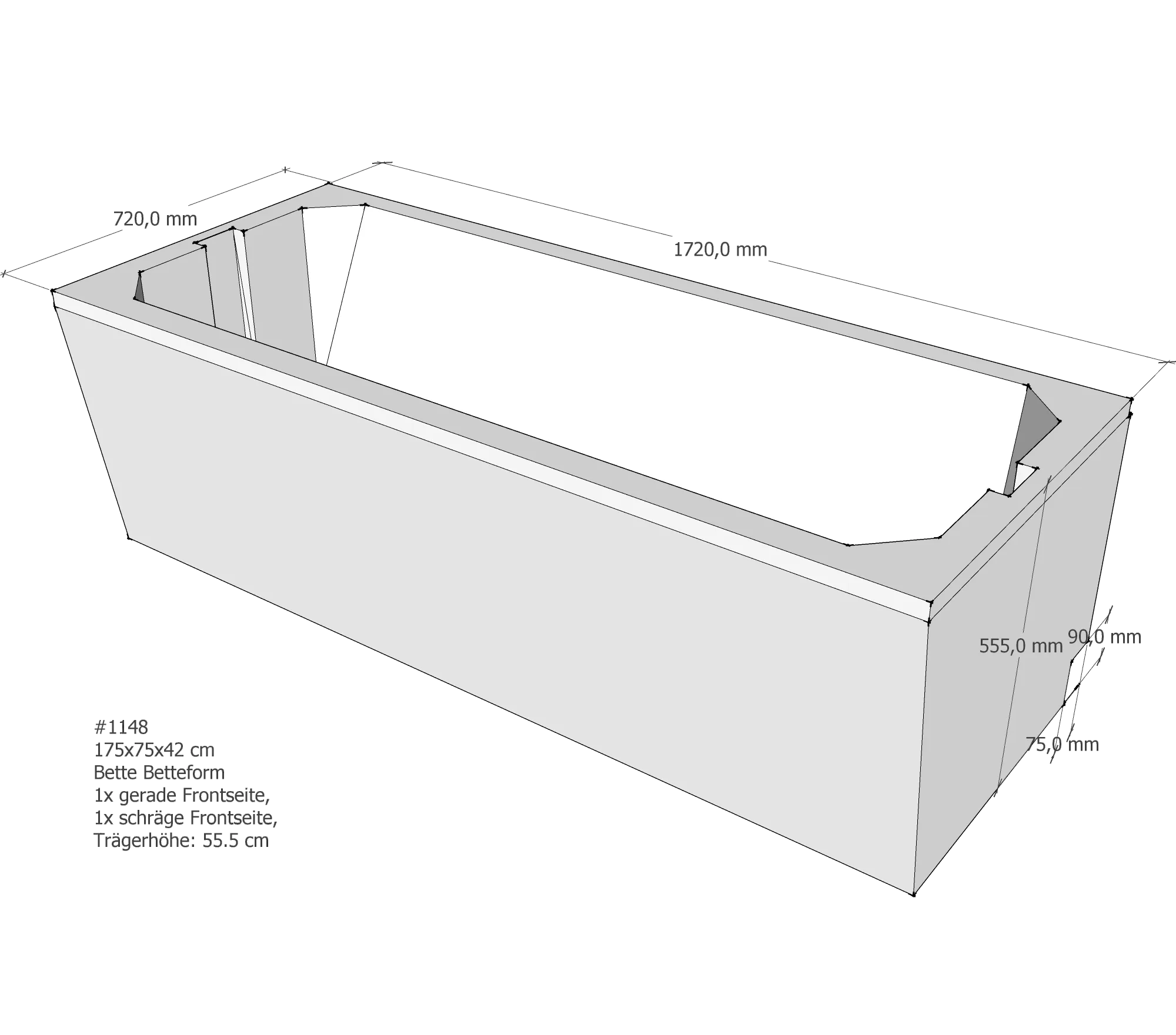 Badewannenträger für Bette BetteForm 175 × 75 × 42 cm Breite: 75 cm / Länge: 175 cm Badewannenträger für Bette BetteForm 175 × 75 × 42 cm Breite: 75 cm / Länge: 175 cm