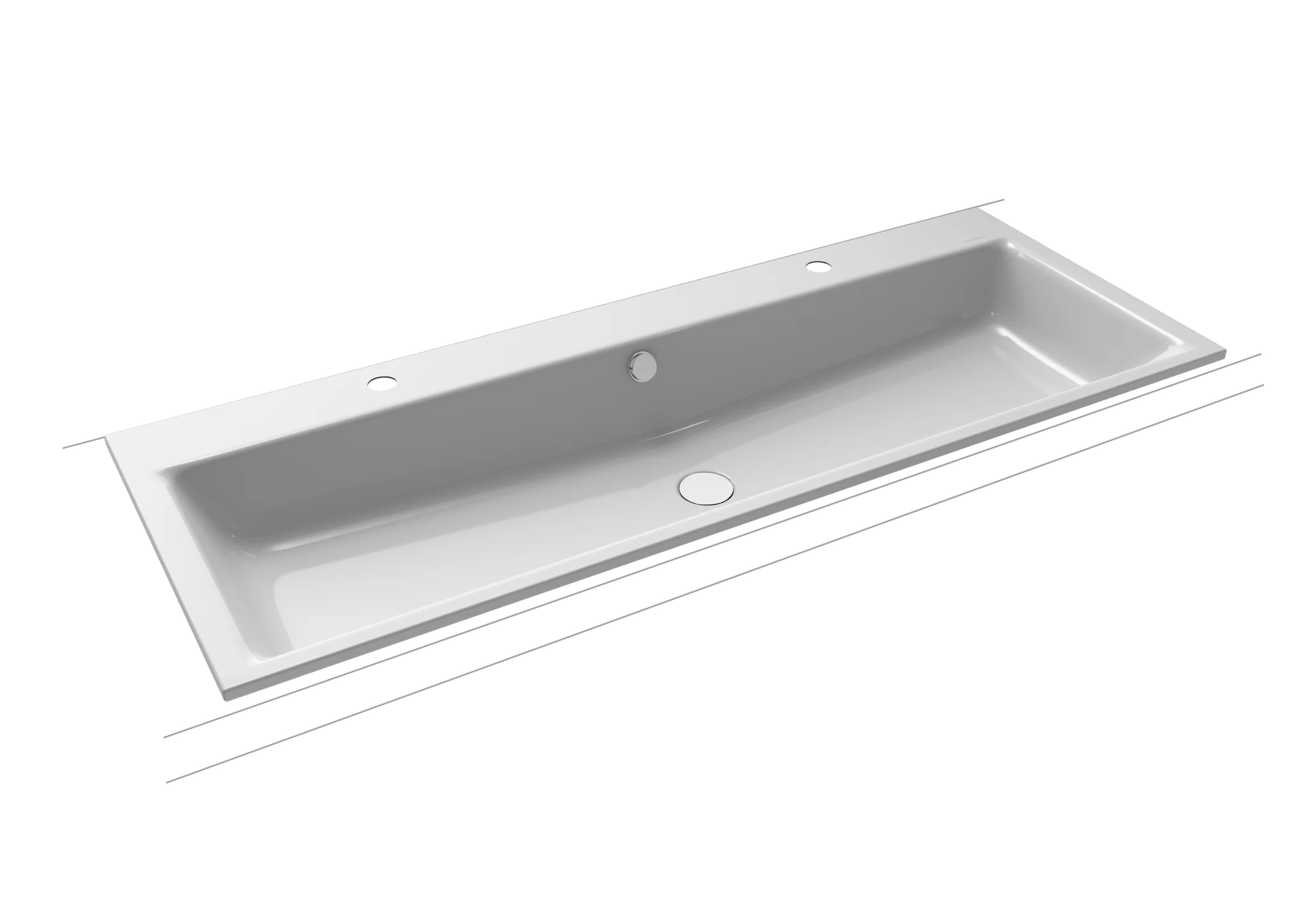 Kaldewei PURO Einbau-Doppelwaschtisch, alpinweiß, 1200x460 mm, Randhöhe 14 mm, mit Überlauf, 2x1er Hahnlochbohrung