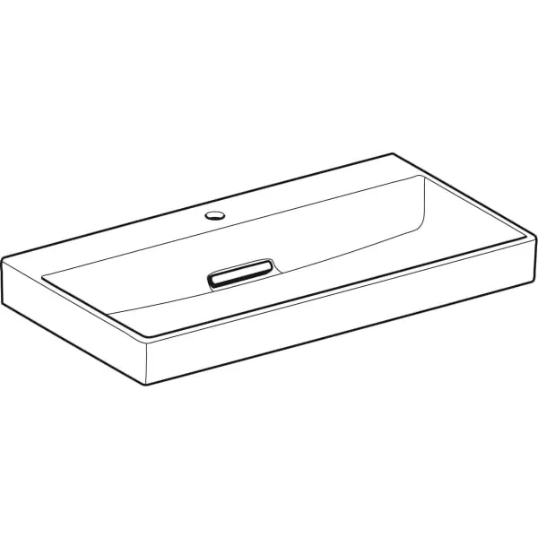 Wandwaschtisch „One“ mit horizontalem Ablauf, rechteckig, Hahnlochposition mittig 90 × 48 cm in weiß alpin mit KeraTect®