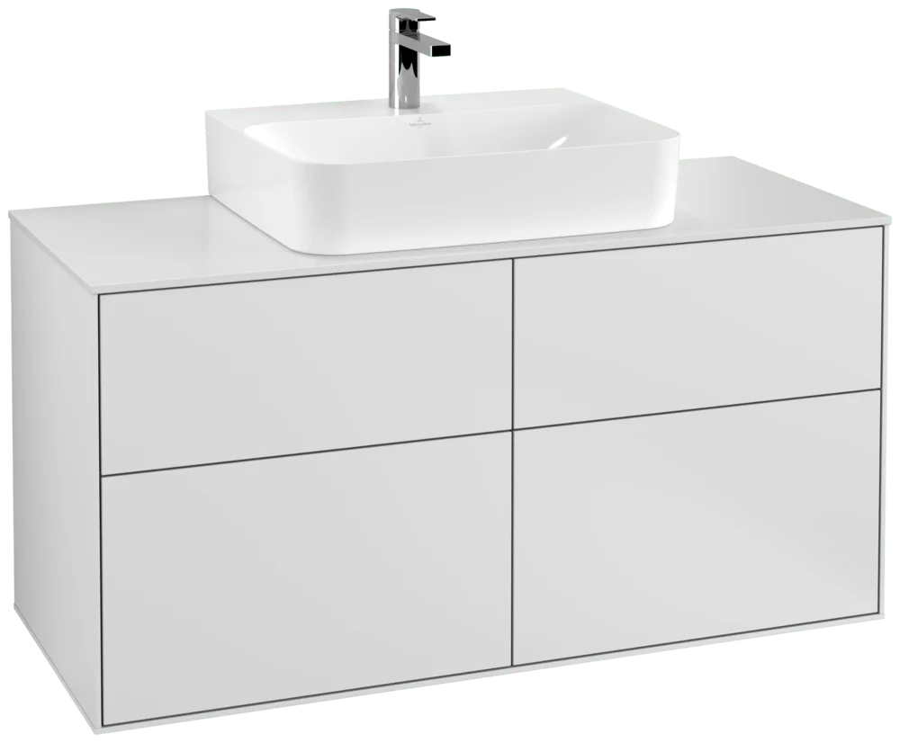 Villeroy & Boch Waschbeckenunterschrank Finion G13, 1200x603x501mm, mit Beleuchtung, White Matt Lacquer / Glass White Matt Villeroy & Boch Waschbeckenunterschrank Finion G13, 1200x603x501mm, mit Beleuchtung, White Matt Lacquer / Glass White Matt