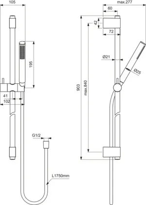 Brausekombination Idealrain 900mm Stick-Handbrause Brauseschlauch 1750mm Brushed Gold