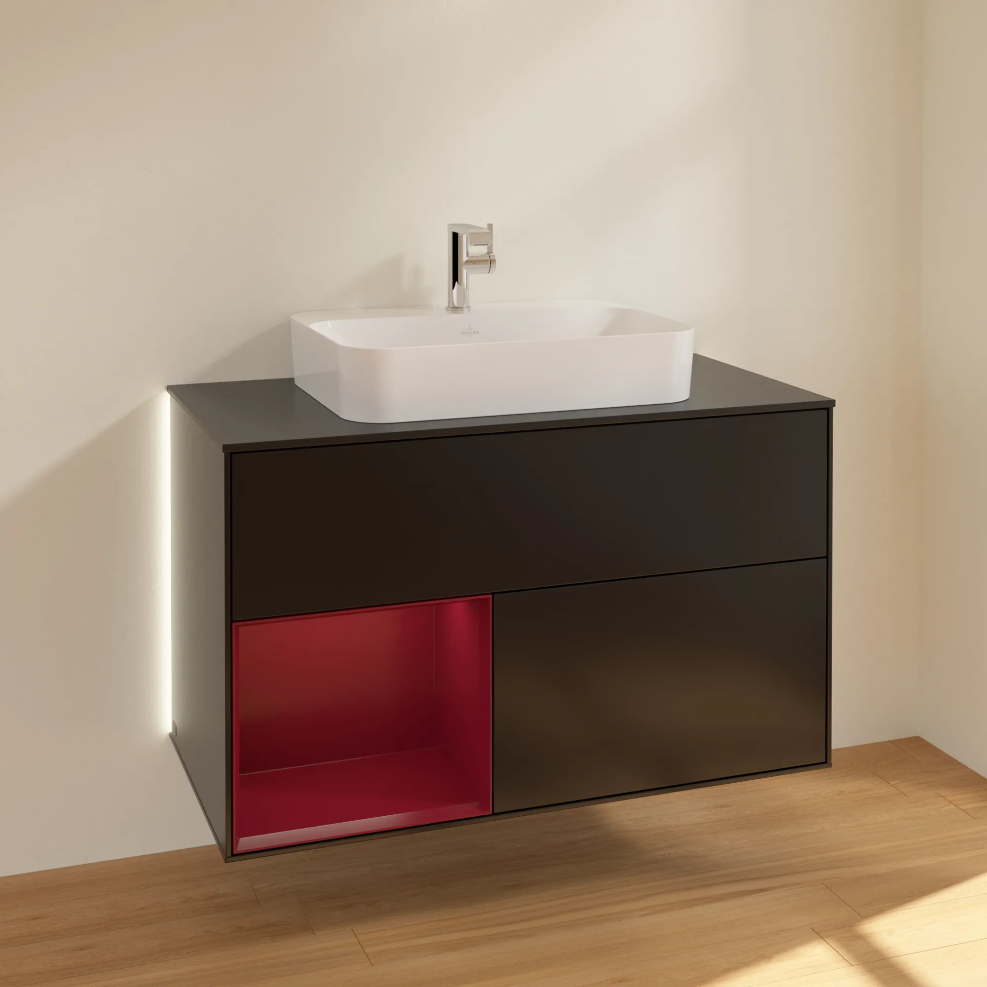 Villeroy & Boch Waschbeckenunterschrank Finion G36, 1000x603x501 mm, Black Matt Lacquer, mit Beleuchtung und Push-to-open Funktion